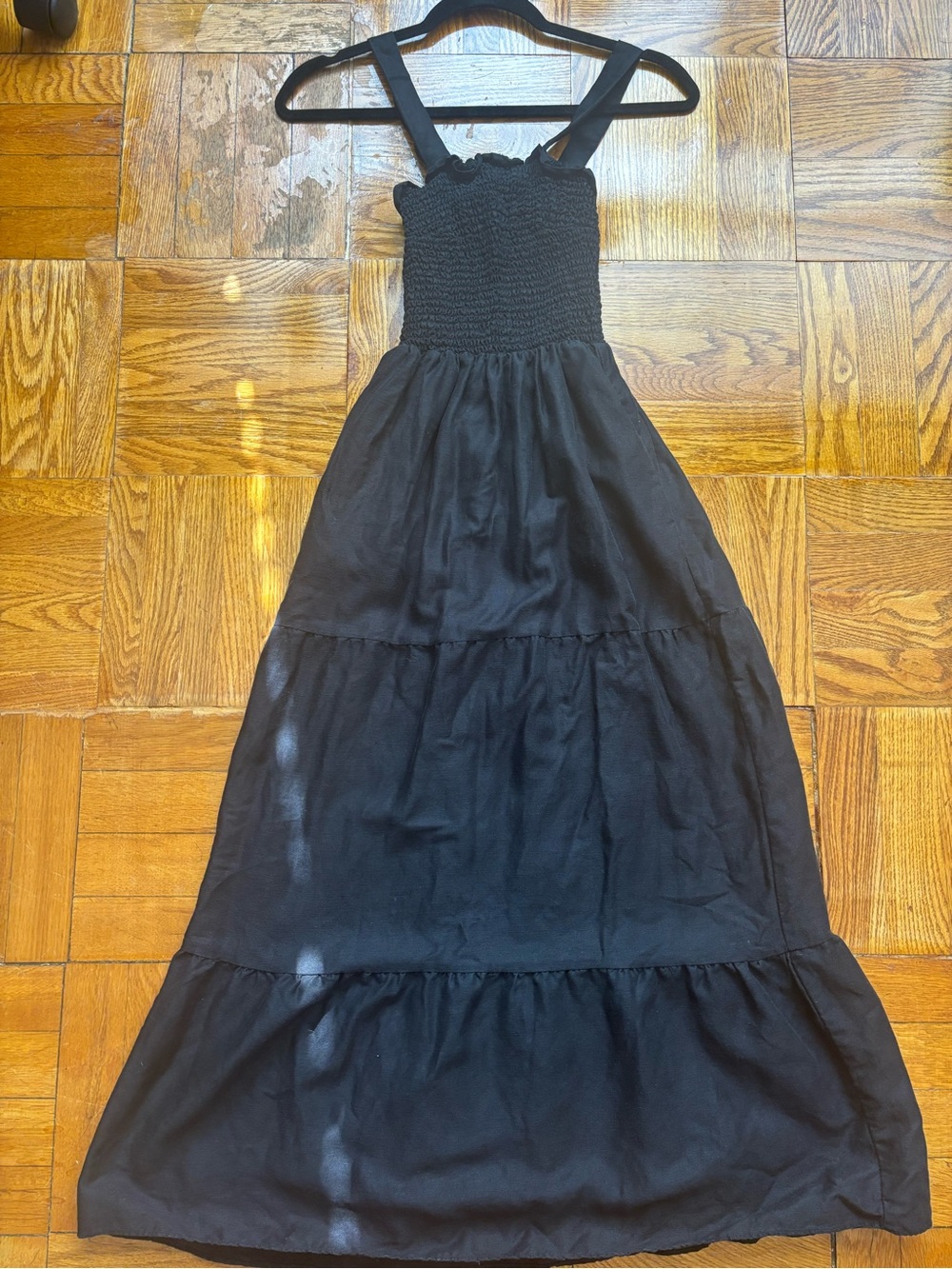 VETTA Capsule Black Smocked Tiered Convertible Maxi Sundress XS